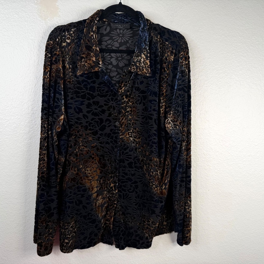 Lana Lee Women's Top Blue Brown Sz 1X Velvet Burnout Whimsigoth Fairy Grunge